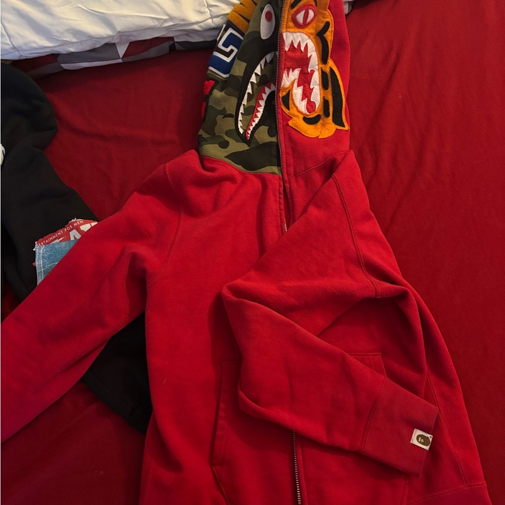 Bape Red Zip Up Hoodie